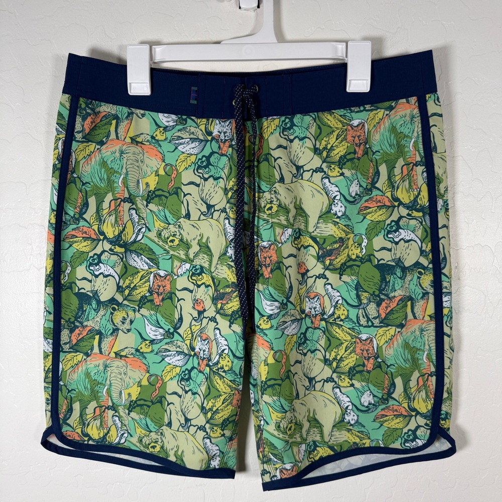 William Murray Golf Board Shorts Mens 34 Green Hybrid Short Animal Print Swim
